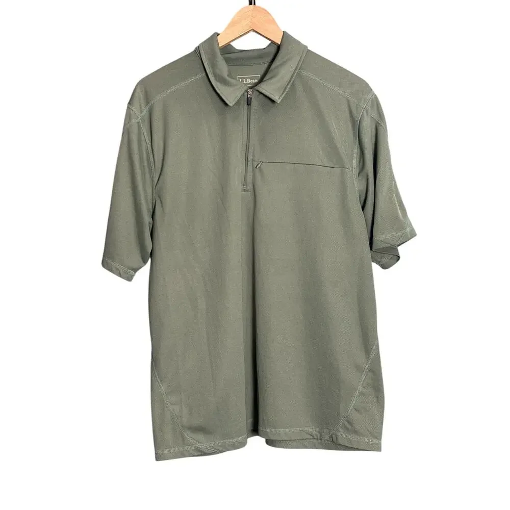 L.L.Bean Men's Green Half-Zip Performance Polo‎ Shirt L